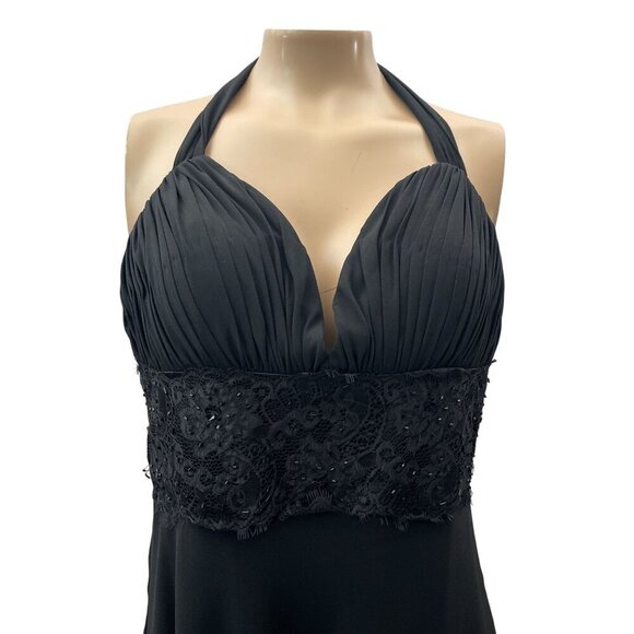 Y2K White House Black Market Halter-Neck Pleated Lace Bodice‎ Fit Flare Dress 8 - Picture 8 of 11